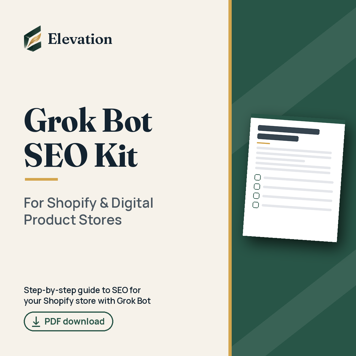 Grok Bot SEO Kit cover: For Shopify & Digital Product Stores, Elevation PDF download