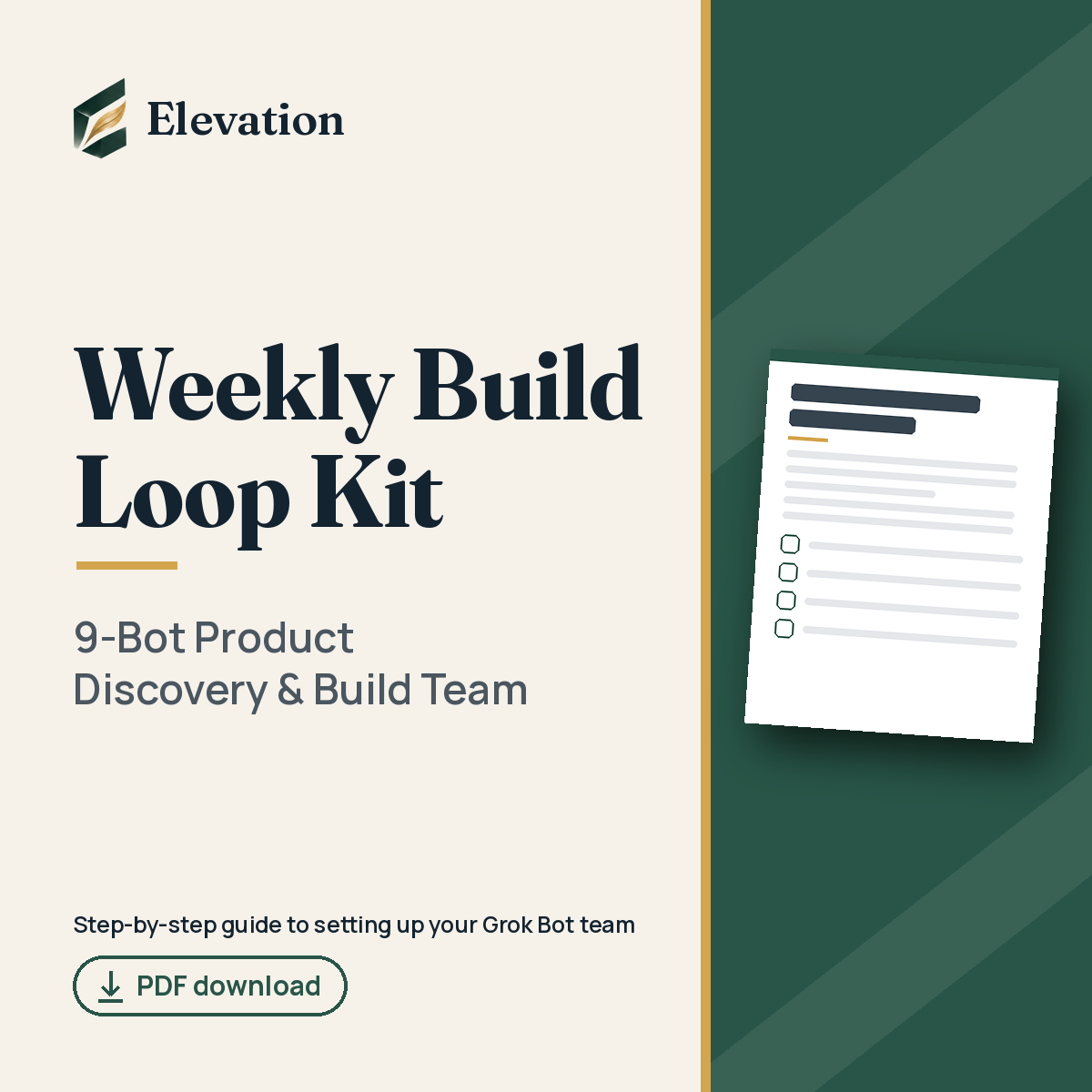 Weekly Build Loop Kit cover: 9-Bot Product Discovery & Build Team, Elevation PDF download